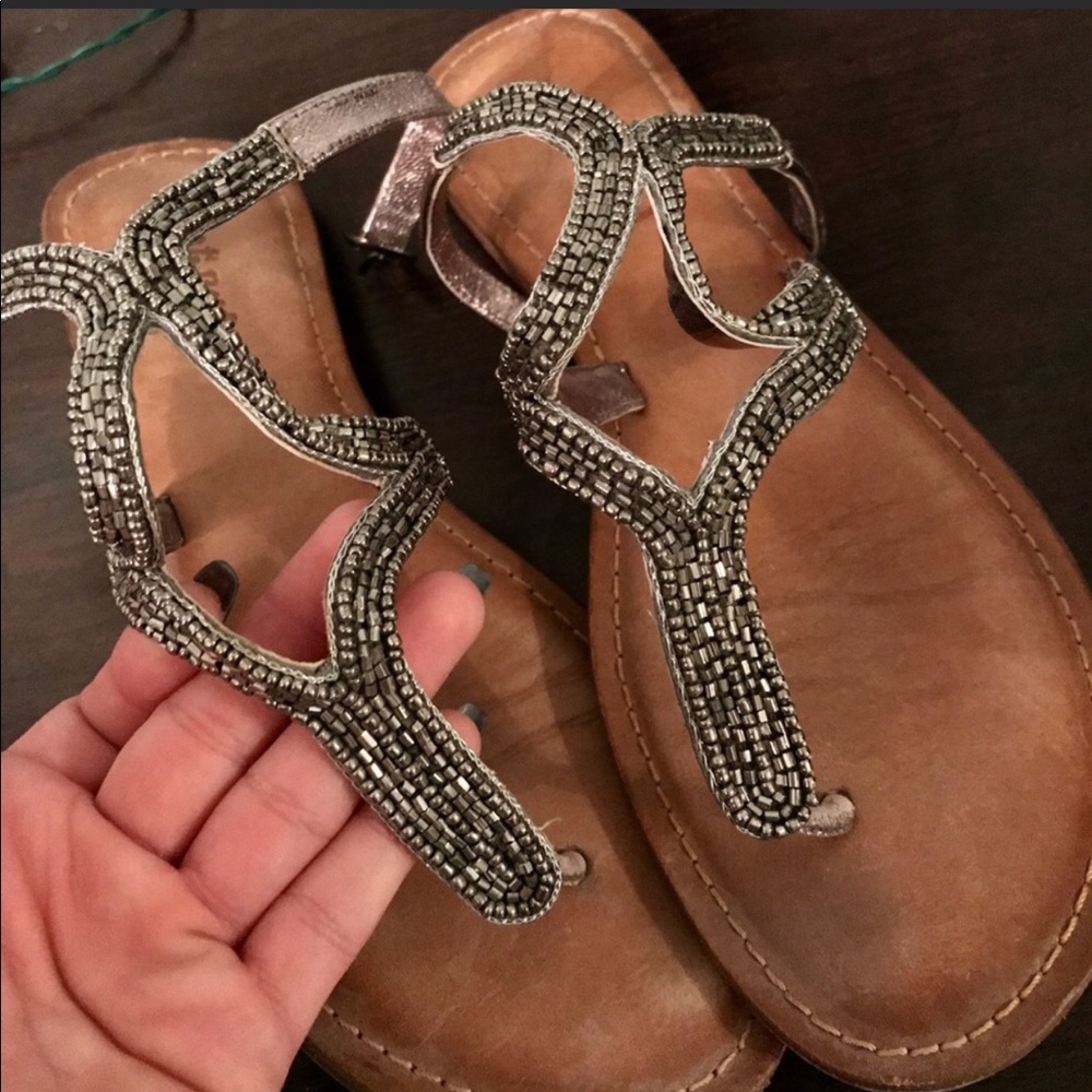 Buckle Leather Sparkly Strapy Sandals 7.5